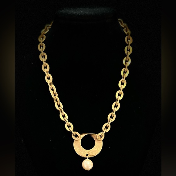 Maxine Denker Pearl Necklace Couture Designer Choker signed Matte Gold Tone 90’s - Picture 1 of 6